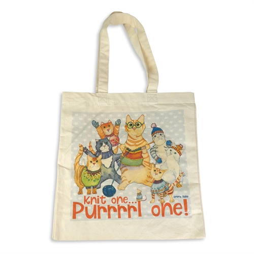 Emma Ball, Cotton Canvas Bag - Knit One, Purrrrrl One